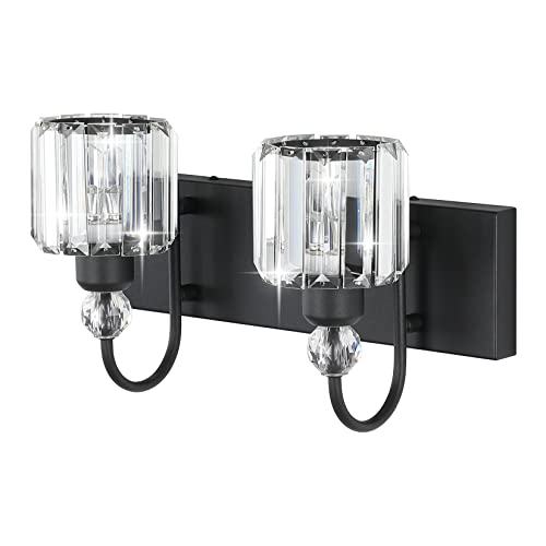 Ralbay Modern Vanity Lights - 2-Light Black Crystal Bathroom Wall Fixtures - color: Round-Black, size: 2-light