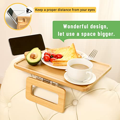 Smatdecis Couch Arm Tray Table Sofa Arm Clip, Armrest Tray Table Suitable for Home Drinks/Fast Food/Fruit Etc, Large Size Multi-Function Natural(360° Rotating Stand A) - color: Natural, size: 13" x 9.4"(360°A)