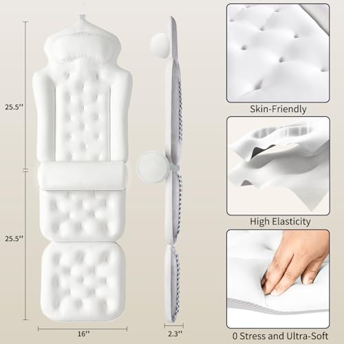 Full Body Bath Pillow for Tub, Thick Bathtub Cushion Mat with Neck, Back & Lumbar Support - Luxury Spa Bathroom Accessories, White - size: 51“