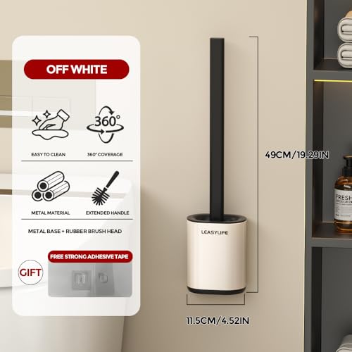Toilet Brush and Holder, Stainless Steel, Off-White | Removable Inner Bowl and Splash Protection,Flat and Elongated,Dense Bristles for Through Cleaning - color: Off-white