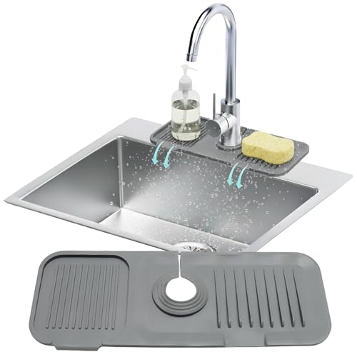 14.6” Silicone Faucet Mat For Kitchen Sink, Kitchen Sink Splash Guard Behind Faucet, Kitchen Faucet Mat For Kitchen Sink, Kitchen Sink Faucet Mat Splash Guard and Sink Water Splash Guard (Gray) - color: Gray, size: 14.6" x 5.7"