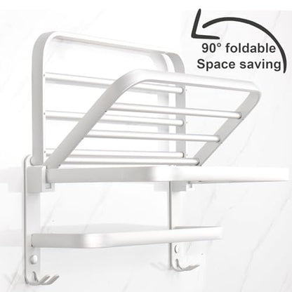TocTen Towel Rack for Bathroom, Foldable Towel Holder with Double Towel Bars, Wall Mounted SUS304 Stainless Steel Bathroom Tower Shelf, Space-Saving Towel Hanger for Bathroom, Lavatory (Silver,24 in) - color: Silver