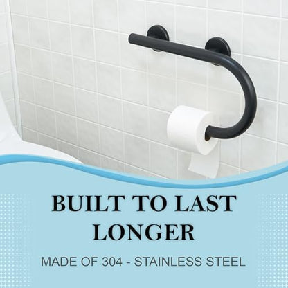 Grab Bar Toilet Paper Holder - Bathroom Safety Aid/304 Stainless Steel/Right/Matte Black/16.5"x 10" - color: Matte Black, Right Hand
