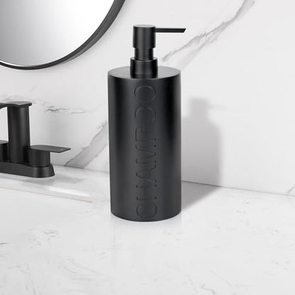 Matte Black Shampoo Dispenser Modern Refillable Pump Bottle with Embossed Text, Durable Resin Construction for Bathroom and Kitchen - color: Shampoo Black