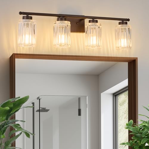 4 Light Bathroom Light Fixtures Modern ORB 28 Inch Vanity Lights for Bathroom Lighting Fixtures Over Mirror with Thickened Glass Shade for Cabinet Mirror Bedroom Hallway - color: ORB, size: 4 Lights