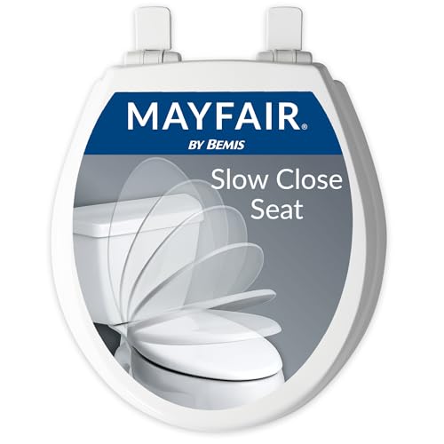 Mayfair Cassel Slow Close Toilet Seat, Easy Clean, Non Slip Premium Wood Seat, Easy Install, Made in USA, Round, White - size: Round, style: 1 - Toilet Seat