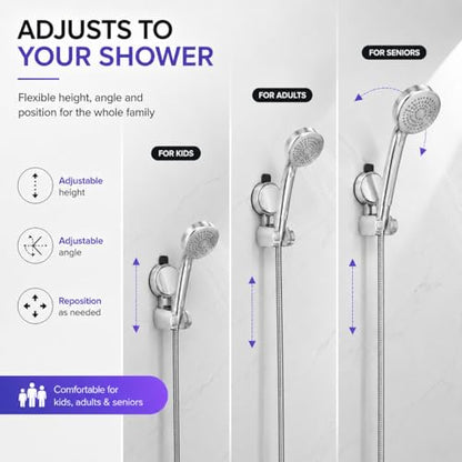 Suction Cup Shower Head Holder, Chrome, No Drill, Adjustable | Strong Suction Hold, Removable No-Drill Wall Mount with Adjustable Angle for Smooth Tile, Glass, Marble and Metal Surfaces - style: Chrome-L