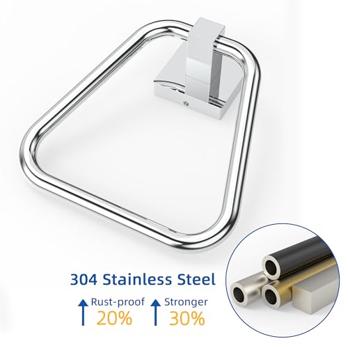 RUACQ Towel Ring, Hand Towel Holder for Bathroom Wall, Chrome | Wall Mounted Hand Towel Bar, 304 Stainless Steel Towel Hanger, Square Base, Geometric Towel Holder Design, Modern, Heavy Duty - color: Chrome
