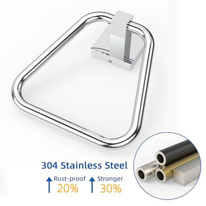 RUACQ Towel Ring, Hand Towel Holder for Bathroom Wall, Chrome | Wall Mounted Hand Towel Bar, 304 Stainless Steel Towel Hanger, Square Base, Geometric Towel Holder Design, Modern, Heavy Duty - color: Chrome