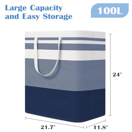 BlissTotes 3-Pack Laundry Basket, Collapsible Laundry Hamper, Blue, 100L | Laundry Clothes Hamper, Hampers for Bedroom, Freestanding Hamper with Handles, Clothes Laundry Basket - color: Blue, size: 100L
