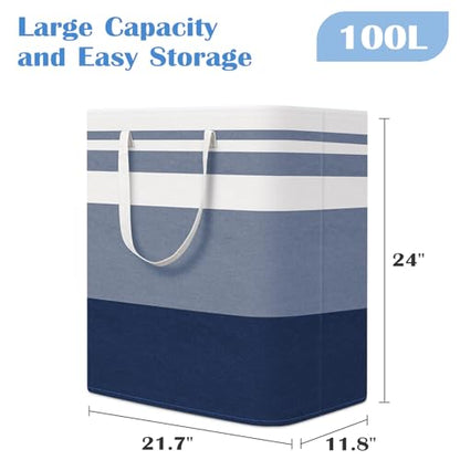 BlissTotes 3-Pack Laundry Basket, Collapsible Laundry Hamper, Blue, 100L | Laundry Clothes Hamper, Hampers for Bedroom, Freestanding Hamper with Handles, Clothes Laundry Basket - color: Blue, size: 100L