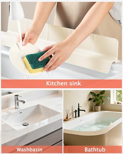 Kitchen Sink Splash Guard 30" 18" 23" Self-Draining Silicone Water Guard with High Splash Wall & Strong Suction Cups for Faucet, Countertop & Sink Edge, Keeps Sinks Dry, Dishwasher Safe,Cream - color: Cream, size: 30" x 3.5"