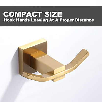 WOWOW Towel Hooks for Bathrooms Gold, SUS304 Stainless Steel Coat Hook, Bathroom Robe Towel Holder, Heavy Duty Robe Hooks, Bathroom Double Towel Hooks for Coats, sponges, Wall Mount - color: Brushed Gold