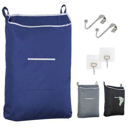 Fine Living Co. Large Hanging Laundry Hamper with Over Door Hooks & Adhesive, Durable Space Saving Laundry Bag with Zipper and Wide Open Top, Hanging Dorm Laundry Hamper (Navy Blue-XL) | Hanging Dorm Laundry Hamper with Over Door Hooks & Adhesive, Durable