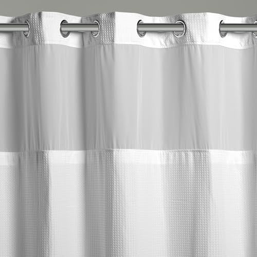 Hookless It's A Snap! 3-in-1 Shower Curtain with Waffle Fabric, Sheer Top Window, Flex-On Rings & Liner, 71" x 74", White (Pack of 12) - color: White, size: 71"W x 74"L (Pack of 12), style: Without Magnets