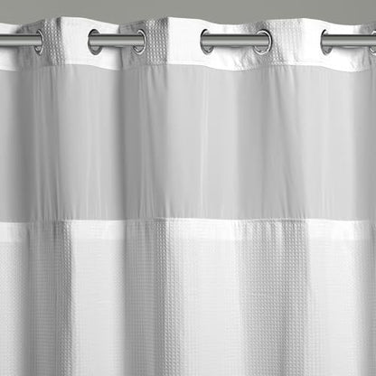 Hookless It's A Snap! 3-in-1 Shower Curtain With Waffle Fabric, Sheer Top Window, Flex-On Rings & Liner, 71" x 74", White - color: White, size: 71"W x 74"L (Pack of 1), style: Without Magnets