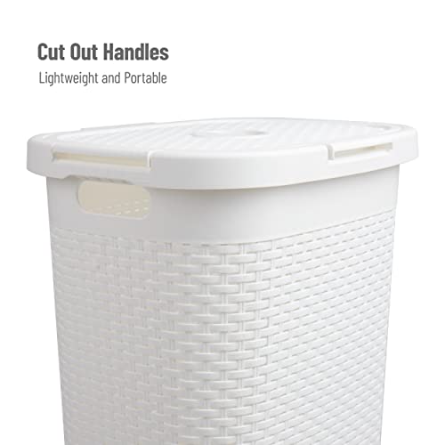 Mind Reader Slim Laundry Hamper with Lid, 60L Tall Clothes Basket, Narrow Tapered Design for Bathrooms, Closets and Laundry Rooms, Plastic, 2 Pack, White - color: White, size: 2-Pack