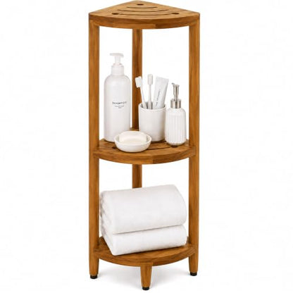 AquaTeak Kai 40.25" Teak Corner Shelf Stand, 3 Tier Shower Stand | Space-Saving Design, Durable Water-Resistant Teak, Anti-Slip Feet - size: Stand Only