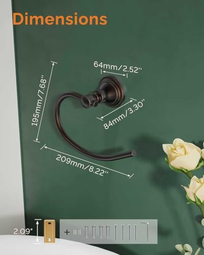 Towel Ring Wall Mount for Bathroom, Oil Rubbed Bronze Towel Holder | 304 Stainless Steel Heavy Duty Hand Towel Holder Waterproof & Rustproof Towel Hanger Raised Base - color: Oil Rubbed Bronze