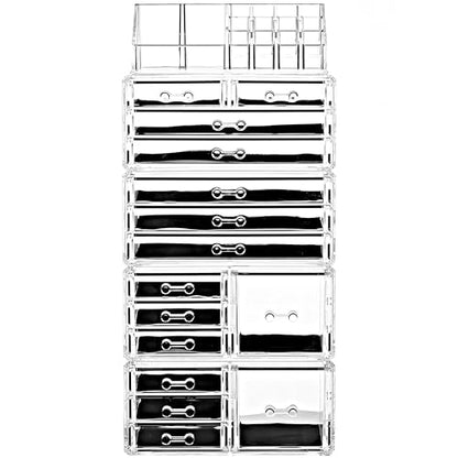 Ikee Design 5 Pcs Acrylic Makeup Organizer, 15 Drawers Lipstick Holders | 5 Pcs Set Acrylic Makeup Organizer with 15 Drawers and Removable Top Lipstick Holders, Make-up,Your Vanity or Bathroom - color: 1d) 1 Top 15 Drawers
