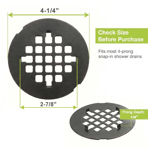 Shower Drain Cover Snap-in Hair Catcher - Bronze 2 Pack | Stainless steel, 4-1/4" OD round, Fits 2-7/8" pin spacing, Easy install no tools, Oil rubbed bronze, shower grate strainer. - color: Oil Rubbed Bronze