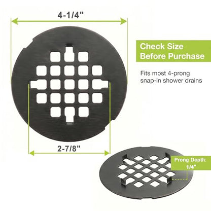 Shower Drain Cover Snap-in Hair Catcher - Bronze 2 Pack | Stainless steel, 4-1/4" OD round, Fits 2-7/8" pin spacing, Easy install no tools, Oil rubbed bronze, shower grate strainer. - color: Oil Rubbed Bronze