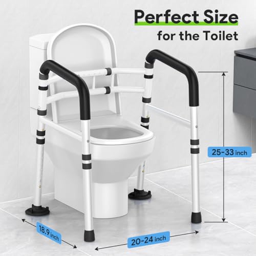 Delog Stand Alone Toilet Safety Rail - Adjustable Width & Height Fit Any Toilet, Medical Toilet Frame for Elderly Handicap Disabled (Black) - color: Black