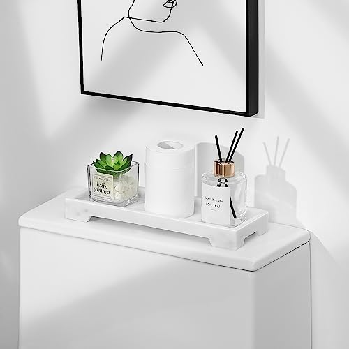 Luxspire Marble Tray for Soap Dispenser Perfume Jewelry, S, Marble White | 11 x 4 inch, non-slip waterproof resin, easy wipe clean, fits bath kitchen vanity, holds jewelry toiletries soap - color: B - White Marble, style: Small