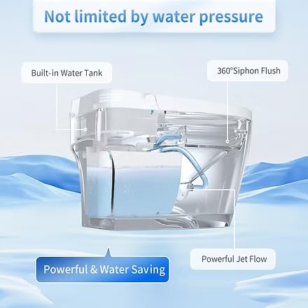 One Piece Smart Bidet Toilet for Bathroom | with Heated Seat, Multi Cleaning Mode, Auto Open & Close Lid, Warm Air Dry, Built-in Water Tank for Low Water Pressure