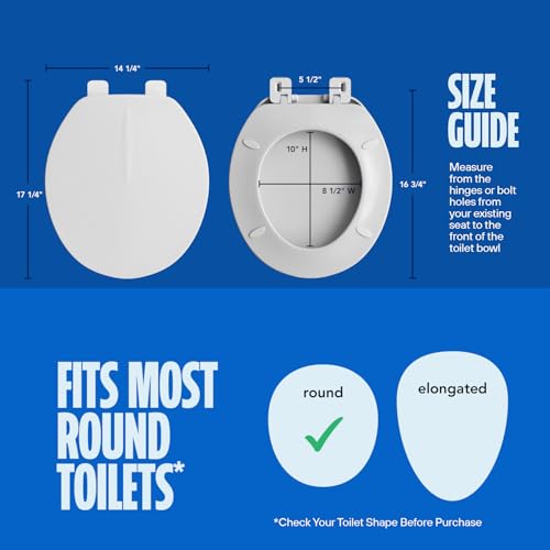 HIGHCRAFT Premium Round Toilet Seat with Adjustable Hinges - Molded Plastic Toilet Seat - Fits Standard Round Toilets - Round Seat in White - color: White, size: Round