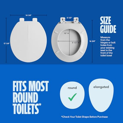 HIGHCRAFT Premium Round Toilet Seat with Adjustable Hinges - Molded Plastic Toilet Seat - Fits Standard Round Toilets - Round Seat in White - color: White, size: Round