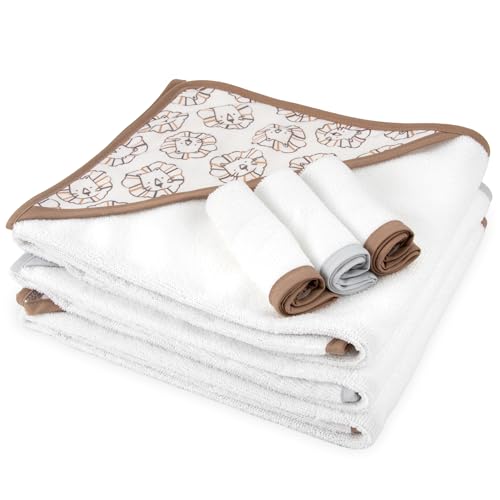 Baby Bath Essential Hooded Baby Bath Towel and Washcloth 6 Piece Set for Newborns, Infants & Toddlers, Boys & Girls Baby Hooded Towels Set (Safari Animals) - color: Safari Animals