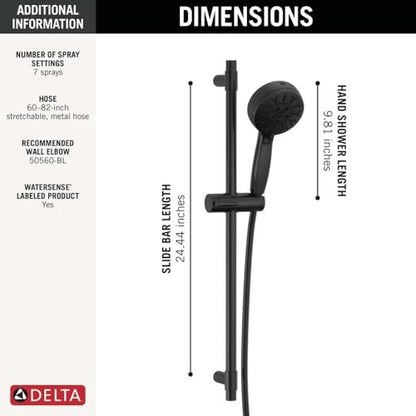 Delta Faucet ProClean Matte Black Hand Shower with Slide Bar, Handheld Shower with High Pressure Spray, Black Shower System with Handheld, Matte Black 51584-BL - color: Matte Black