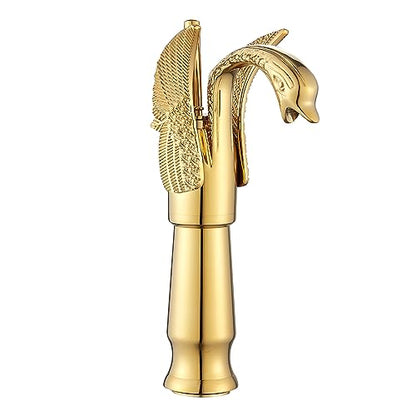 Gold Swan Shape Single Handle One Hole Bathroom Vessel Sink Faucet Deck Mount Lavatory Sink Faucet - color: Gold, size: Tall
