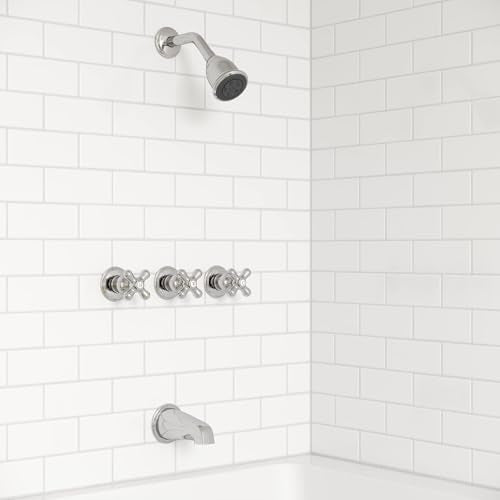 Pfister LG01-8CBC 3-Handle Tub and Shower Faucet Set with Metal Cross Handles, Polished Chrome Finish, 1.8 GPM Flow Rate, 5-Hole Installation, Valve Sold Separately - style: Metal Cross Handles