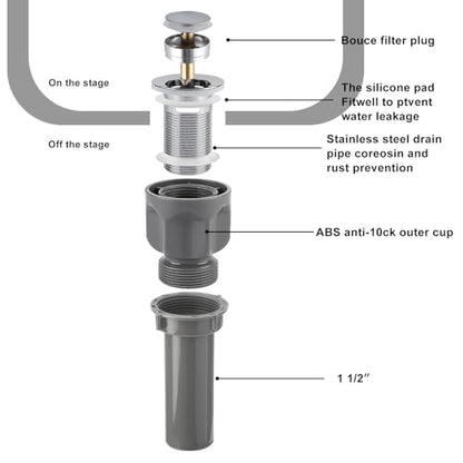 1 1/2" Bathroom Sink Pop-Up Drain Filter, Clog-Proof Filter, Sink Assembly with Overflow Outlet, Stainless Steel Sink Drain Plug（with Overflow Hole） - size: There are holes