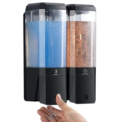 Shampoo and Conditioner Dispenser,GlintGath Shower Dispenser 2 Chamber No Drill Shampoo Dispenser for Shower Wall Mounted Shower Soap Dispenser for Bathroom Hotel,Large Capacity 2 * 500ML,Black - color: Black 2 Chamber