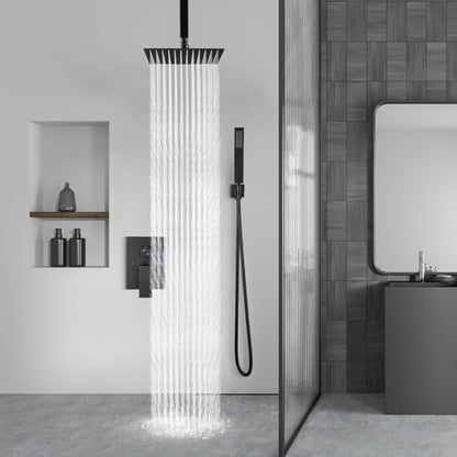 Aolemi Ceiling Shower Faucet with Handheld 8 Inch Head Matte Black | Shower Valve and Trim Kit,SUS304 Rain Head and Handle Set System,All Metal,Bathroom, Handheld Spray - color: Black, size: 8 Inch Ceiling Shower Head