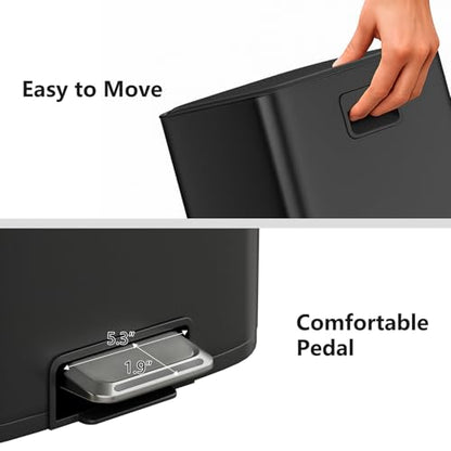 mVm 10.6 Gal Kitchen Trash Can, Step Trash Can with Lid, Smooth Edge Garbage Bin for Home Office (Black) - color: Black, size: 10.6Gal