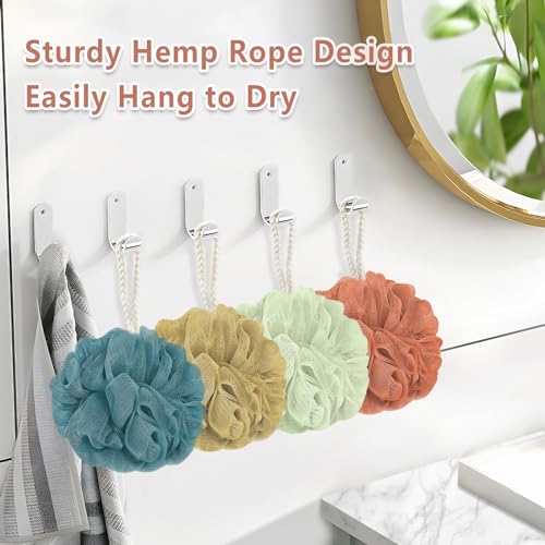 Rnoafmu Shower Loofah Bath Sponge, 60G Loofah Exfoliating Body Scrubber, 4 Color Mesh Shower Pouf Balls for Body Wash (Yellow Red Green Blue) - color: Yellow Red Green Blue