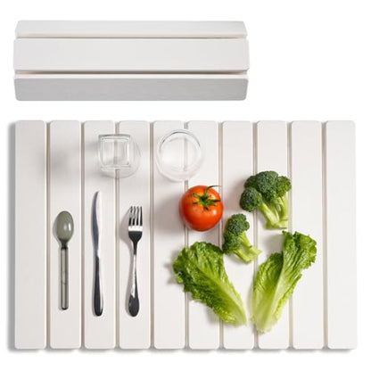 Meowoo Stone Drying Mat for Kitchen Counter, 23.6"x15.3" Foldable Diatomaceous Earth Mat, Super Absorbent, Quick-Dry Bath & Kitchen Pad for Dishes, Cups, Bottles, Non-Slip, Fits Any Countertop - White - size: 23.6" x 15.3"