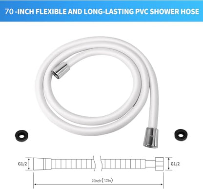 Extra Long Replacement Shower Hose Extension Handheld Shower Head Hose 70 Inches Flexible and Durable with Brass Insert and Nut rv shower head with hose - color: White, size: 70 Inches