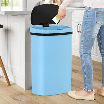 13 Gallon Trash Can | 50L Sensor Automatic Kitchen Trash Can with Lid | Touchless Garbage Bin Odor-Control for Kitchen, Office, Bedroom, Living Room (1 Pack, Blue) - color: Blue