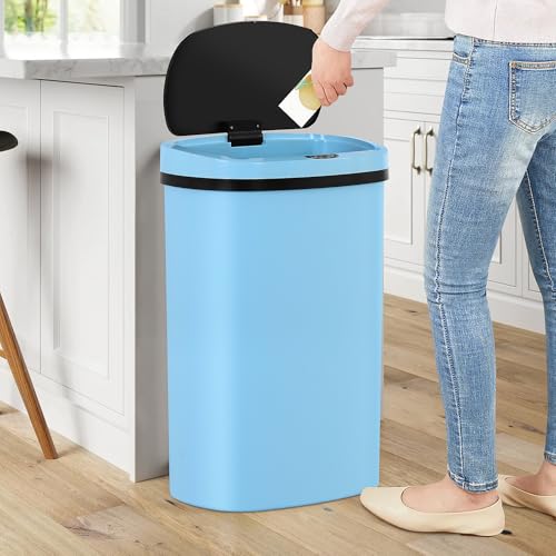 13 Gallon Trash Can | 50L Sensor Automatic Kitchen Trash Can with Lid | Touchless Garbage Bin Odor-Control for Kitchen, Office, Bedroom, Living Room (1 Pack, Blue) - color: Blue