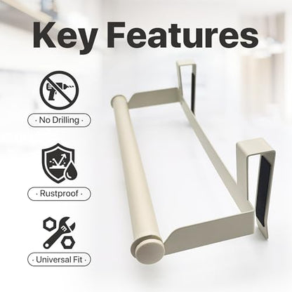 Over The Door Towel Rack No Drill, 12x4.3x3.5 Inch Carbon Steel Hanging Towel Holder for Kitchen Cabinet, Space Saving Towel Bar, 2 Pack - color: Cream White