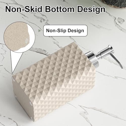 Bathroom Accessories Set Resin 6PCS, Square Toothbrush Holders Set Complete with Soap Dispenser, Vanity Tray, Tumbler, Cups and Cotton Swab Jars (Beige Diamond, Resin Bath 6 PCS) - color: Beige Diamond