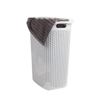 Mind Reader Slim Laundry Hamper with Lid, 60L Tall Clothes Basket, Narrow Tapered Design for Bathrooms, Closets and Laundry Rooms, Plastic, 2 Pack, White - color: White, size: 2-Pack