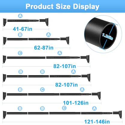 41 to 146 Inch Black Tension Curtain Rod | No Drill, Extra Long, Heavy Duty, Renter Friendly Adjustable - color: Black, size: 41-146inch