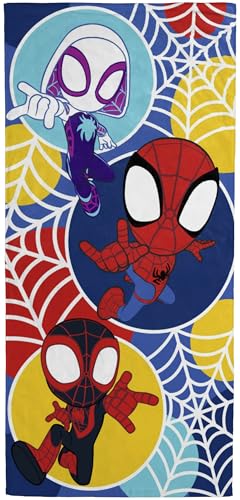Jay Franco Marvel Spidey & His Amazing Friends Bath Pool Beach Towel - Kids Super Soft & Absorbent 100% Cotton Towel with Ghost Spider and Miles Morales, Measures 28 x 58 - color: Multi - Spidey & Friends