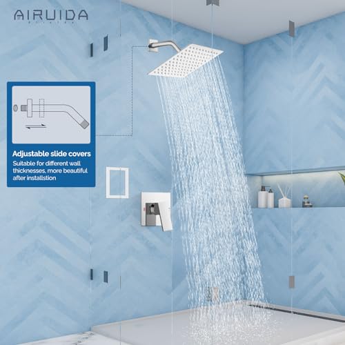 Airuida Shower Faucet Set,8 Inch Shower Valve Kit,Chrome Polish | Male Threads,Rough-in Valve Shower Trim Kit,Single Handle Control Shower Set - color: Chrome Polish, size: 8 Inch